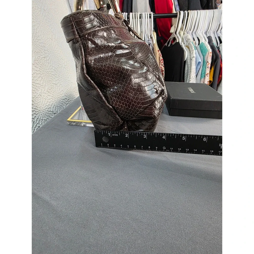 Furla Handbag Set Women Medium Brown Good Vintage Python Embossed Metal Handle